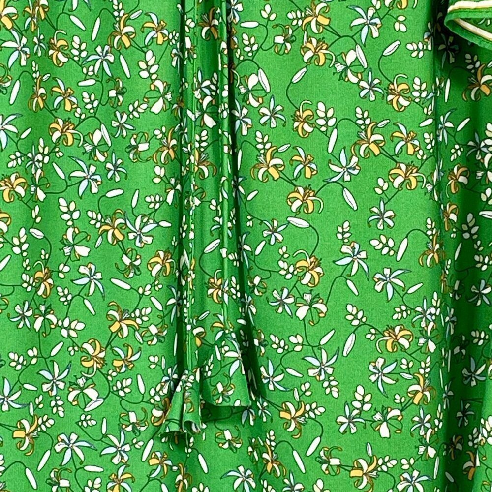 Max Studio Green Floral Peasant Blouse Ruffle Sleeve Tassel Tie Boho Top 1X - Picture 6 of 14